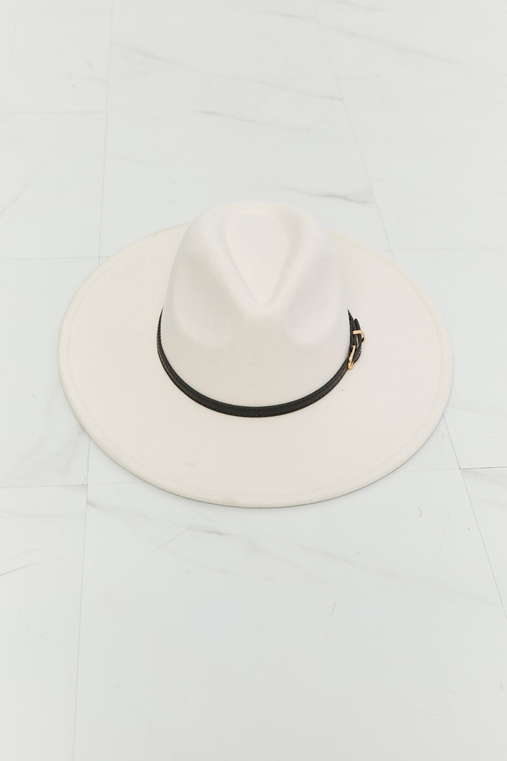 Women's Fedora Hat With Belt Buckle Gold Hardware Polyester Beige — product view 8