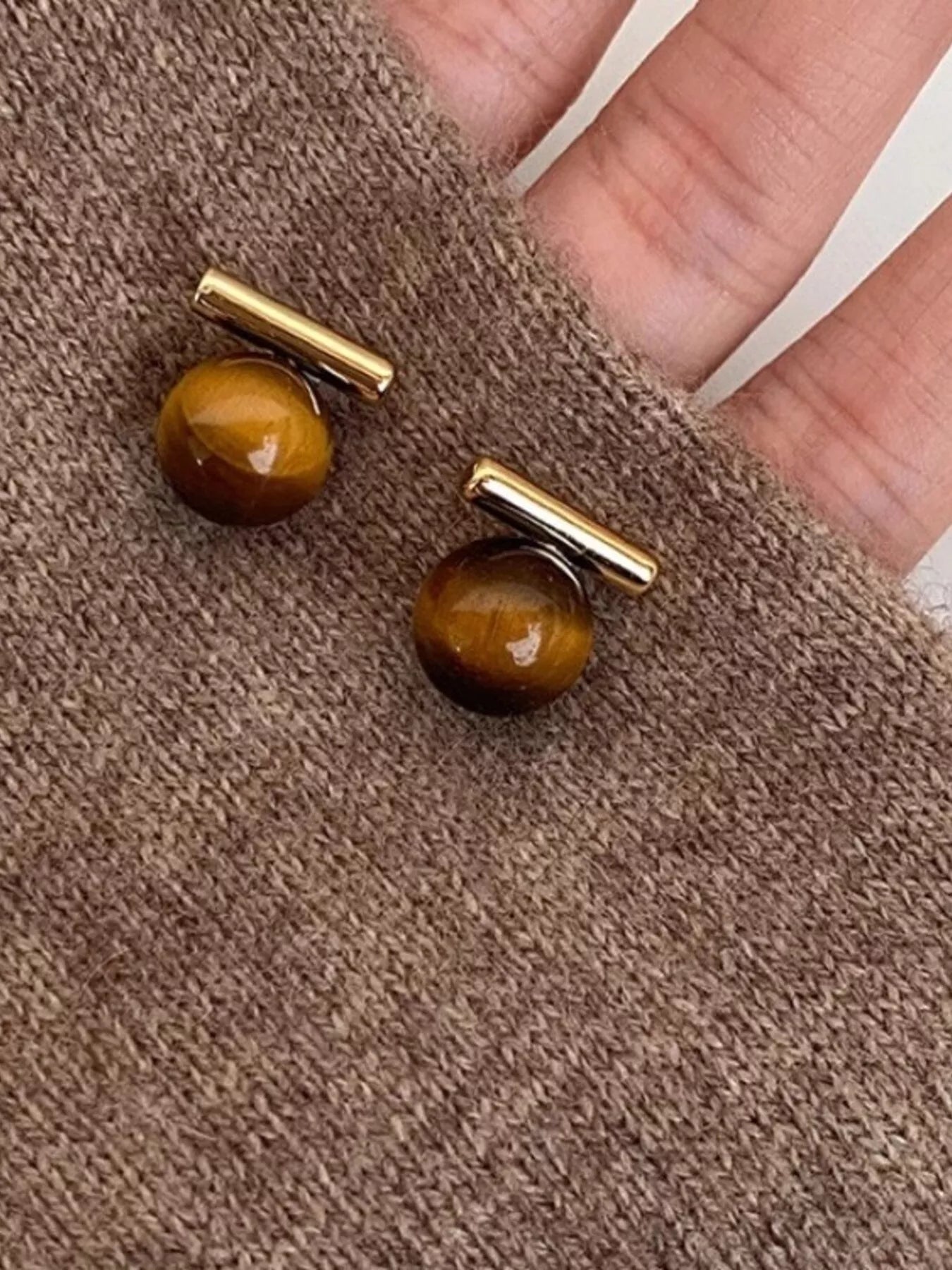 Trendsi Tiger Eye Stone Stud Earrings -
