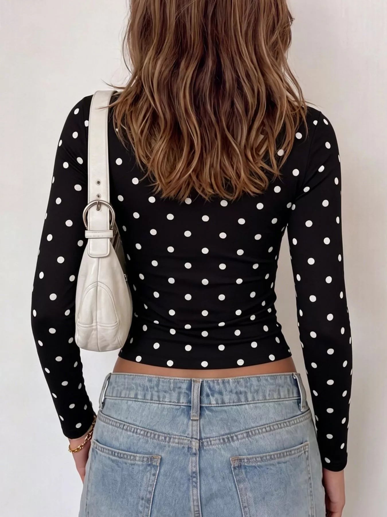 Trendsi Long Sleeve Polka Dot Slim Fit T-Shirt -