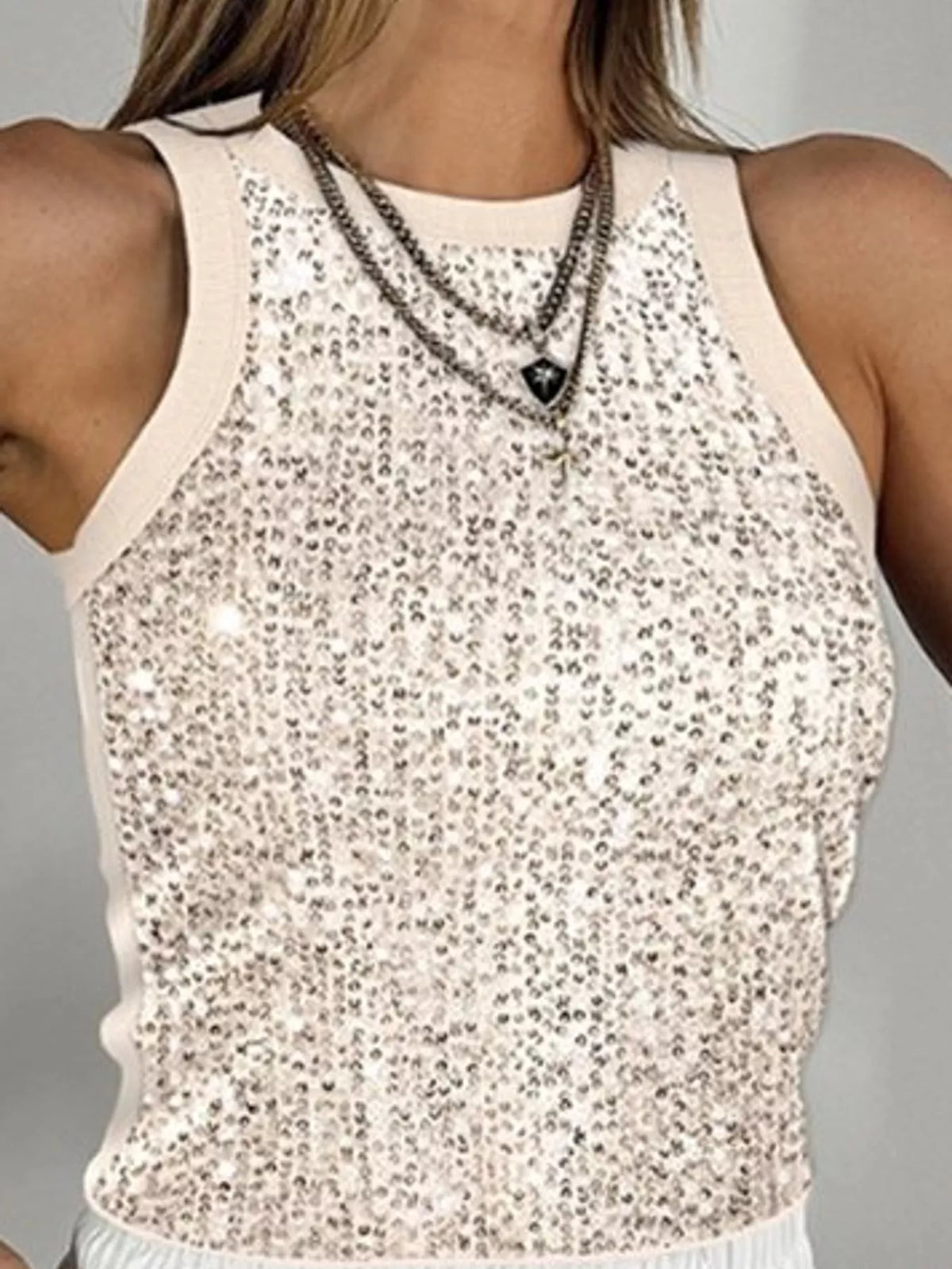 Apricot sequin round neck tank