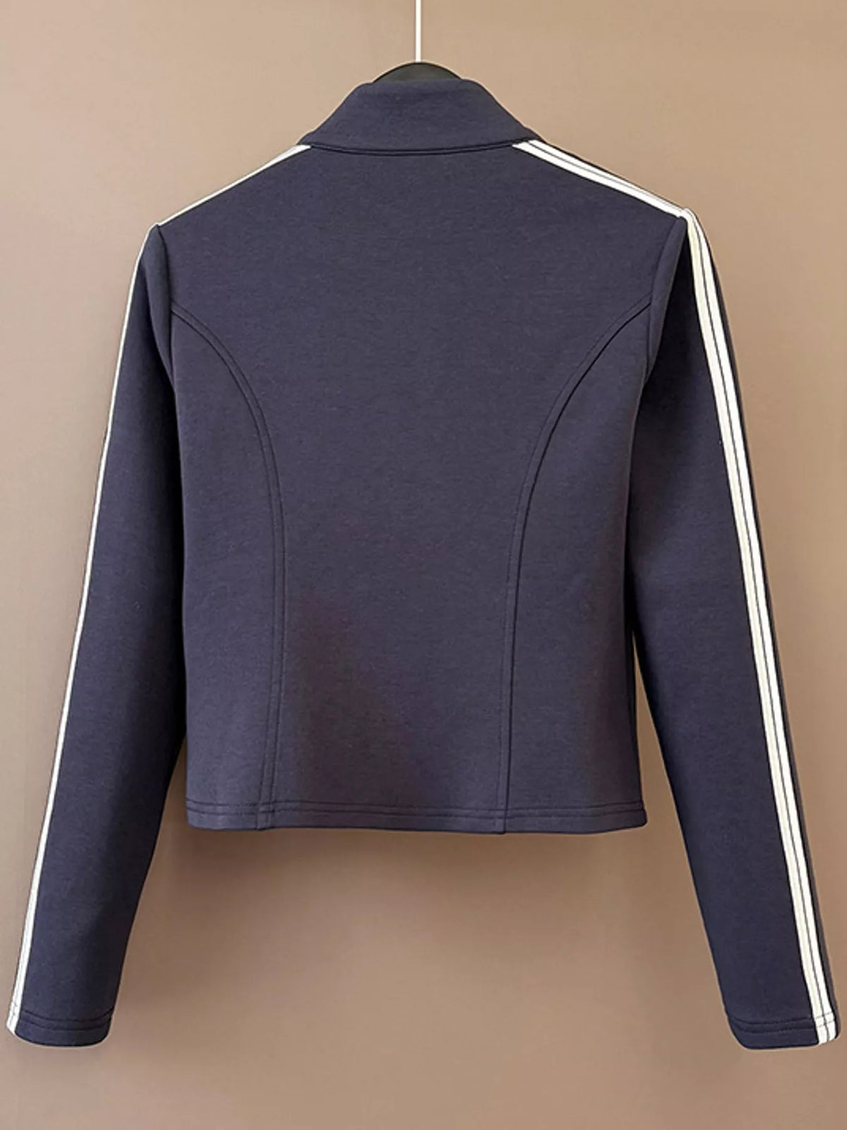 Zip-Up Jacket and Wide-Leg Pants Set, back view in navy blue