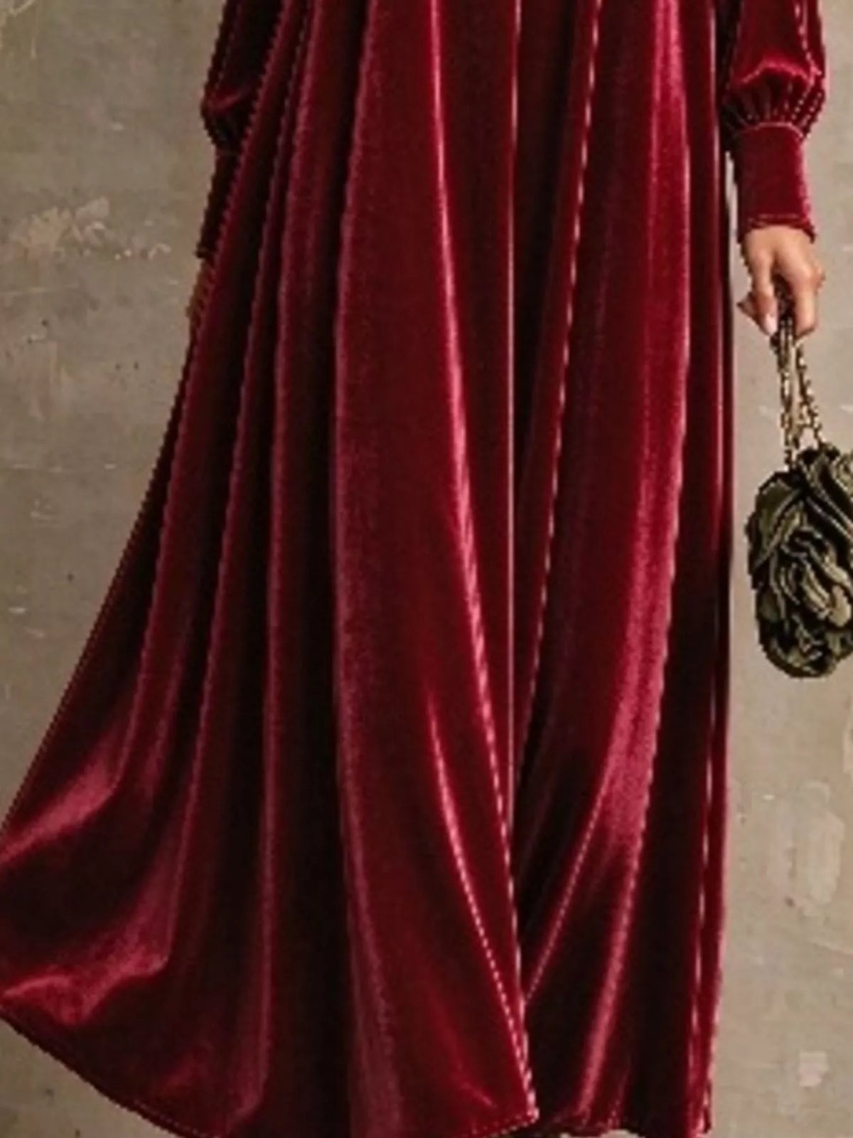 Mock neck long sleeve midi dress, construction and design details