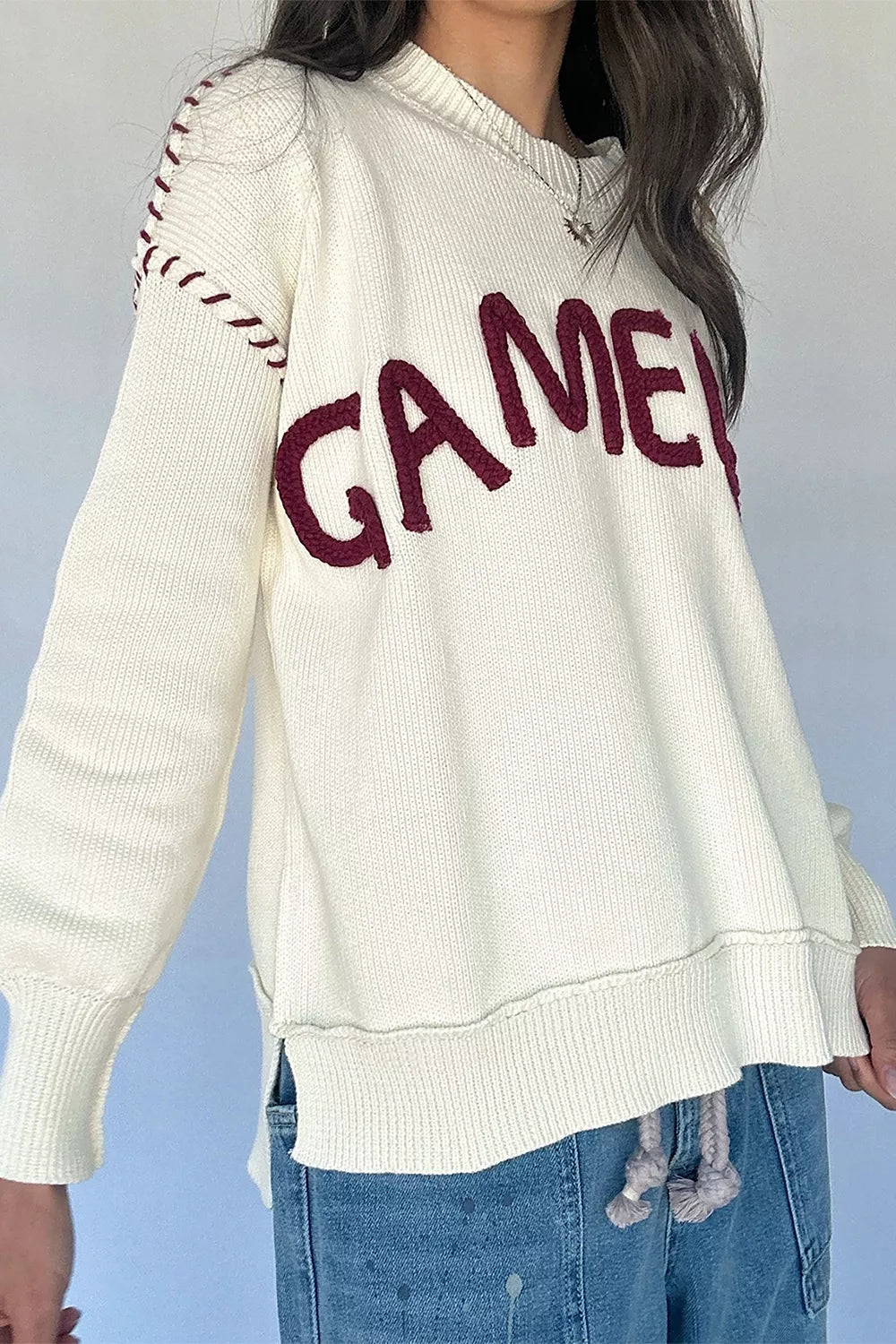 Trendsi Drop Shoulder Game Day Letter Sweater -