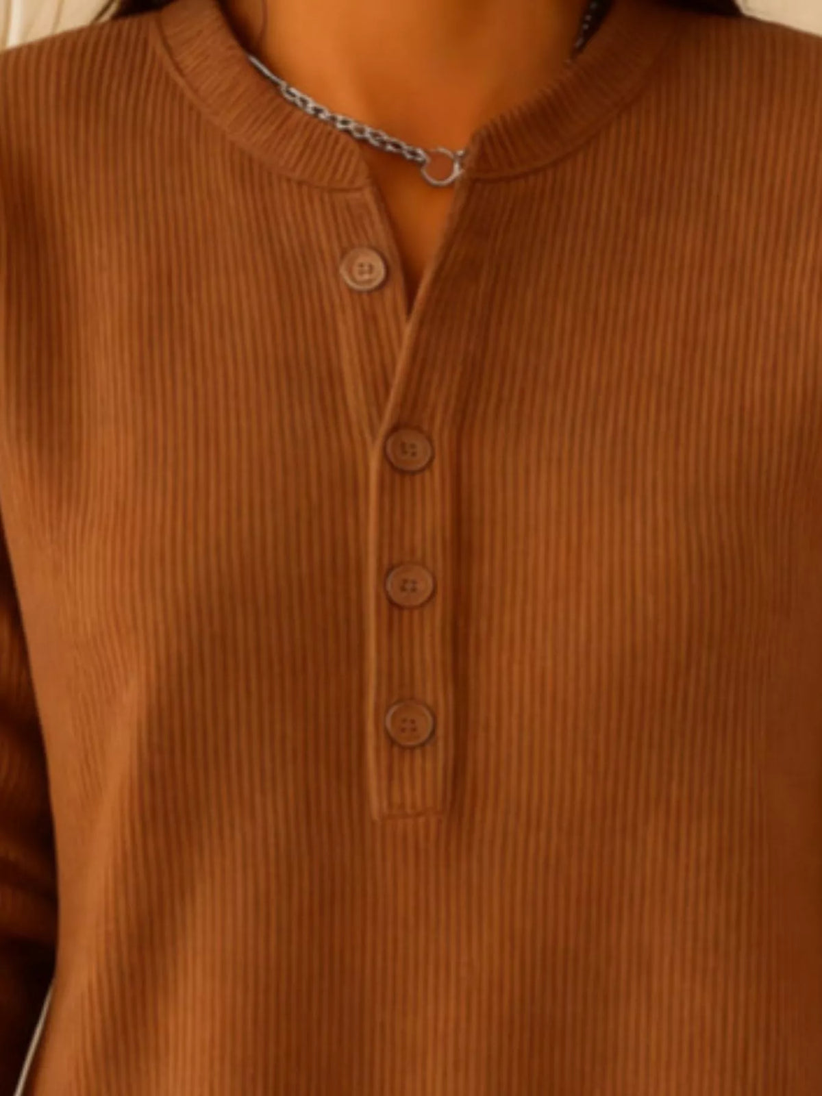 Women's Button Detail Corduroy Top in Light Brown, alternate view