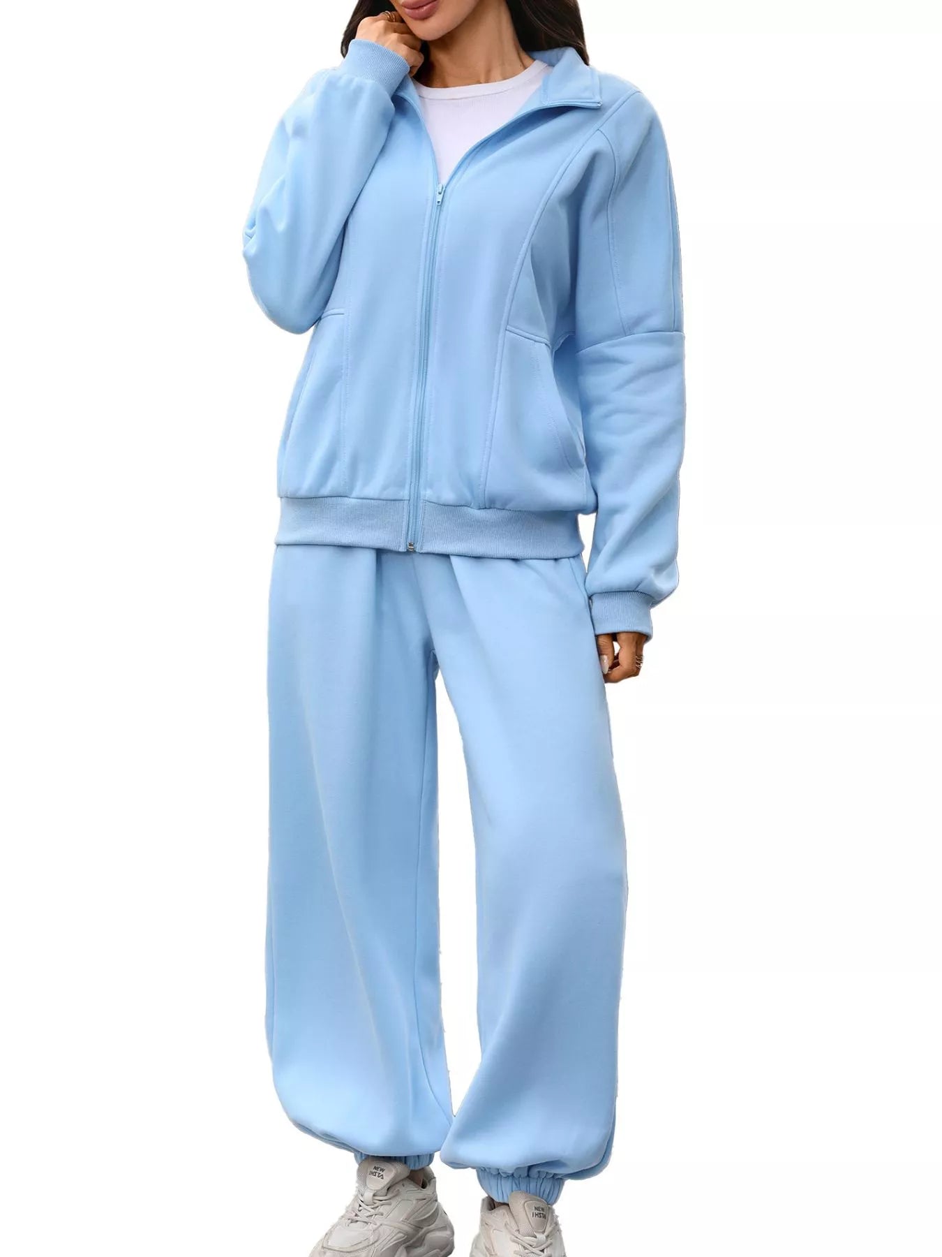 Trendsi Zip-Up Long Sleeve Top and Pants Set -