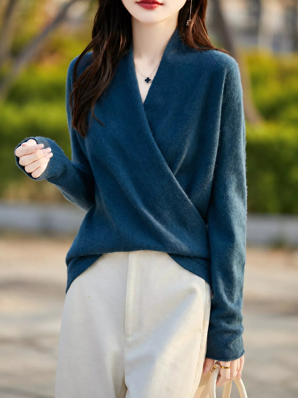 Surplice Long Sleeve Sweater — front view