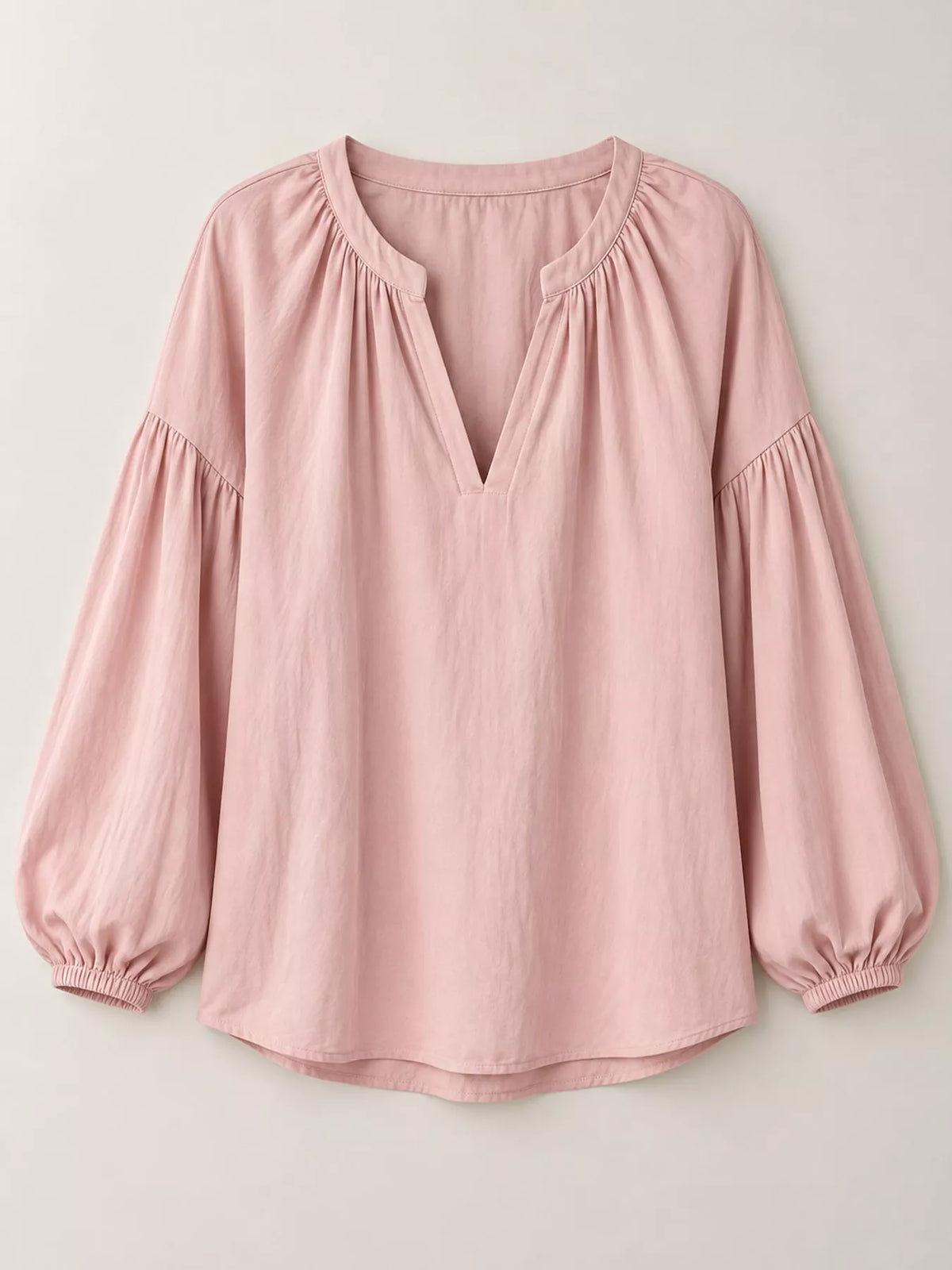 Notched Balloon Sleeve Blouse in pink, front view