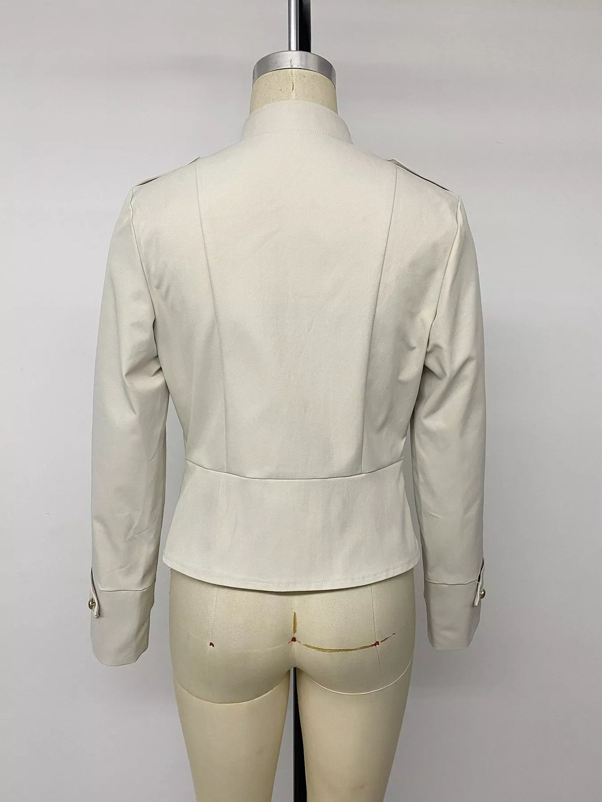 Apricot zip-up cropped jacket, back on mannequin