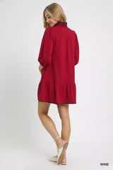 Trendsi Umgee French Terry Ruffle Hem Dress with Plaid Trim -
