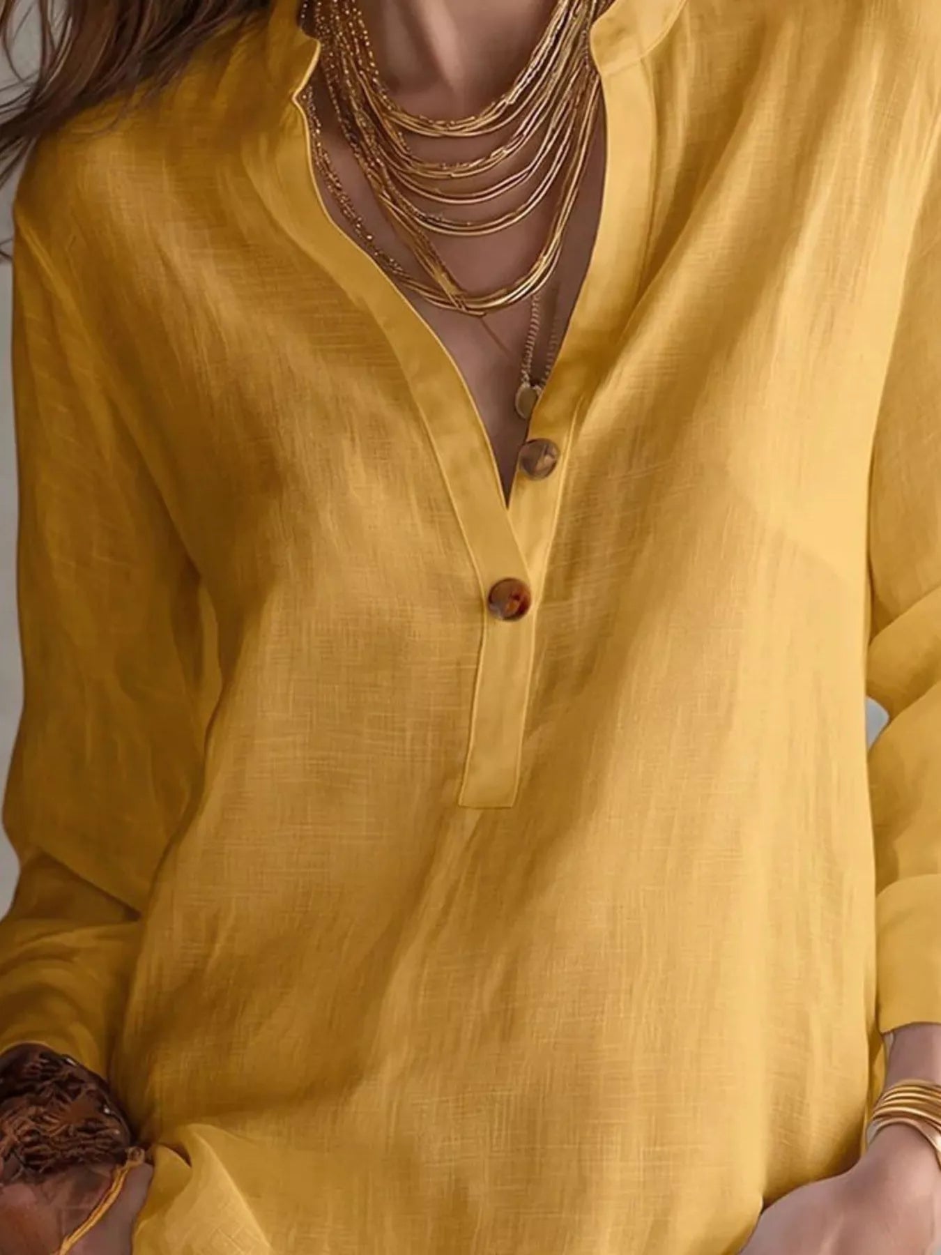 Trendsi Button Detail Long Sleeve Blouse -