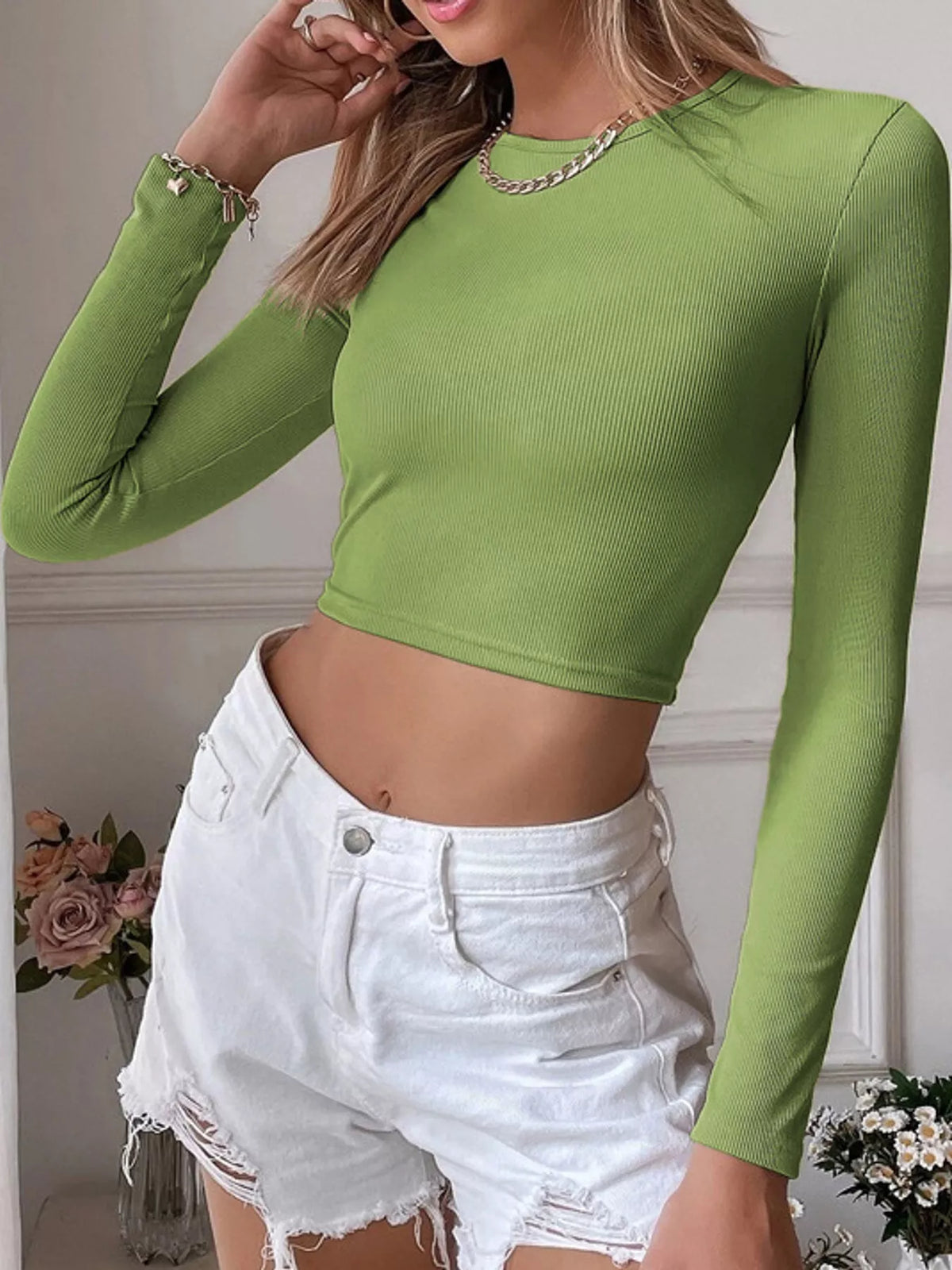 Green ribbed crop t-shirt