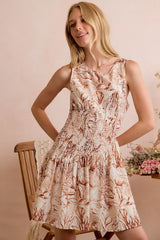 Trendsi SO ME Shell Print Smocked Fit And Flare Mini Lined Dress - Dresses