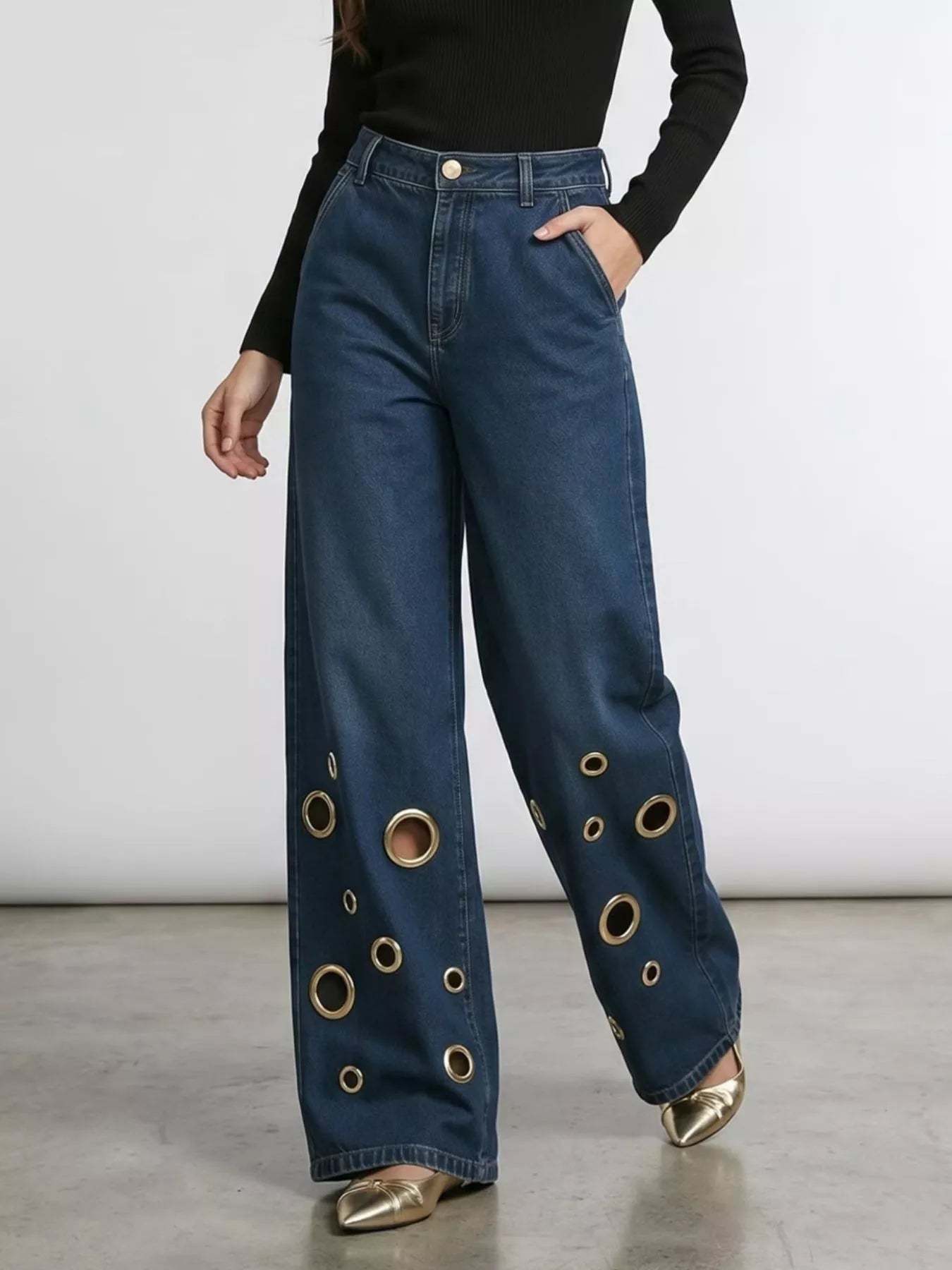 Trendsi Wide Leg Jeans with Eyelet Details -