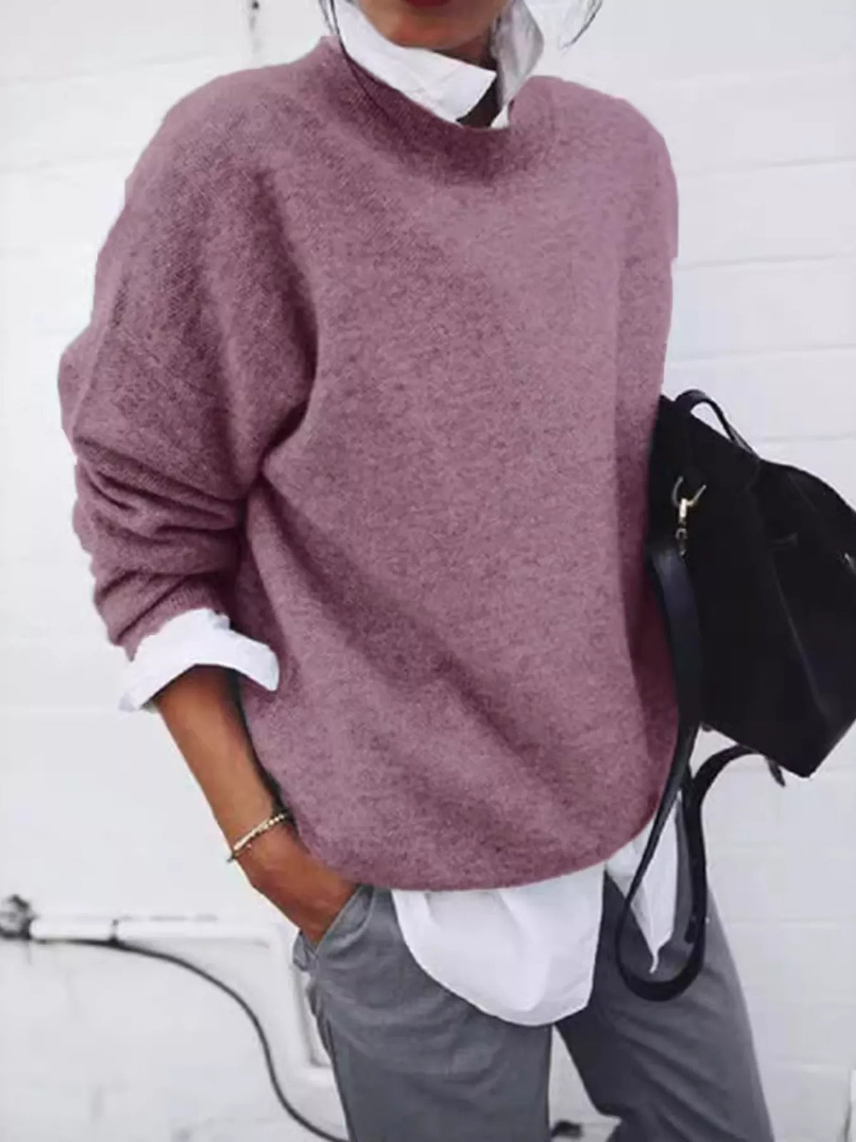Lilac Round Neck Long Sleeve Sweater front view