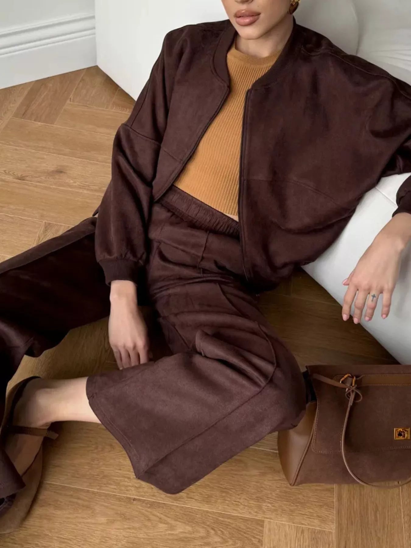 Trendsi Zip Up Sweatshirt and Wide-Leg Pants Set -