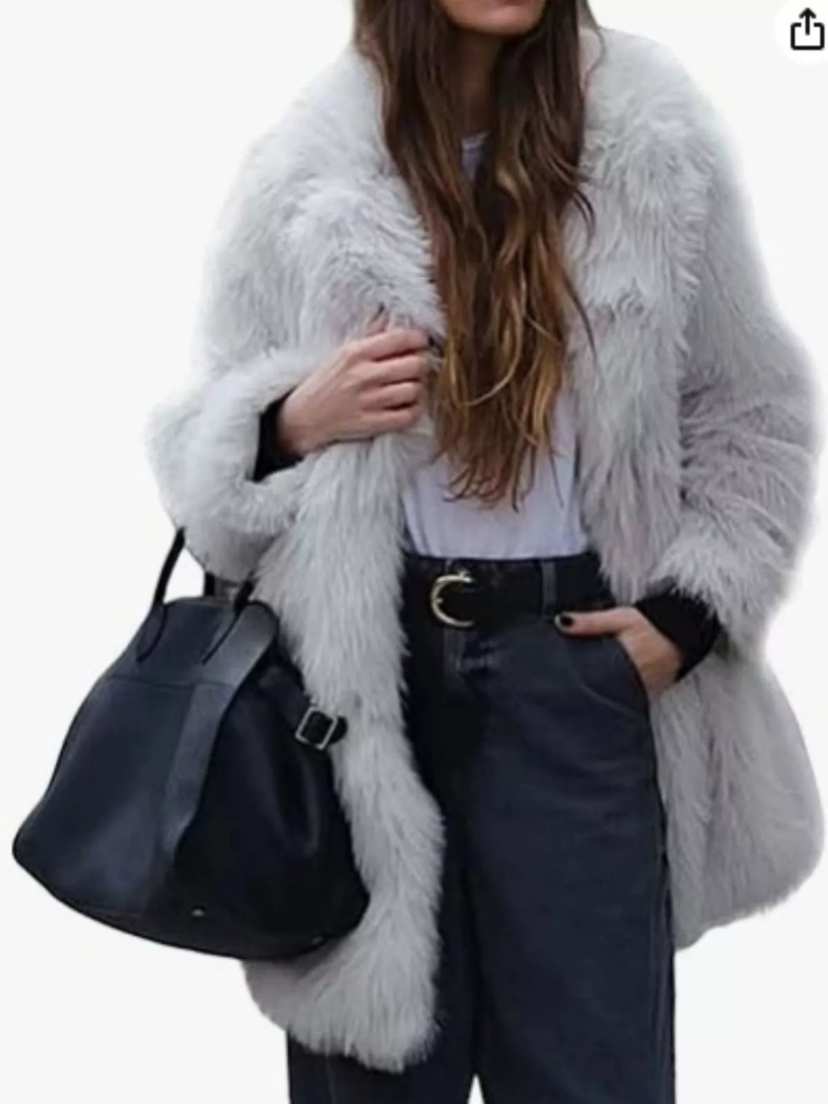 Faux Fur Long Sleeve Coat in light gray