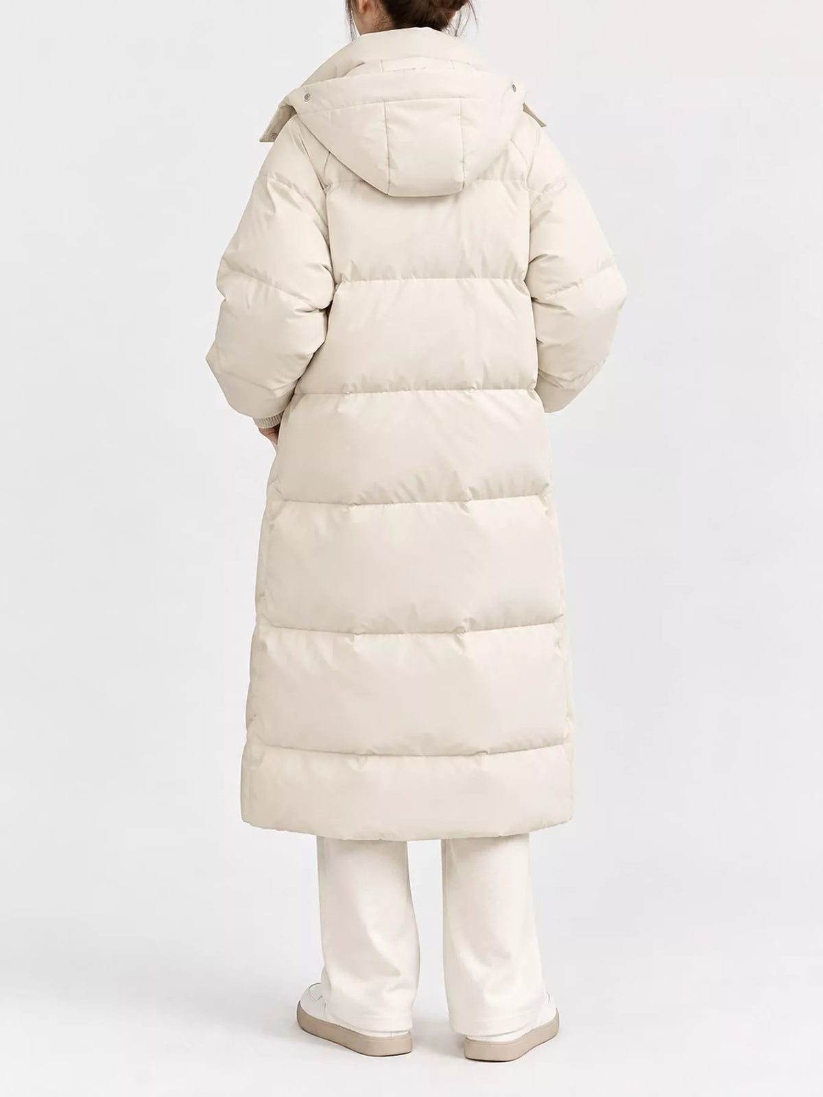 Longline puffer coat, cream back