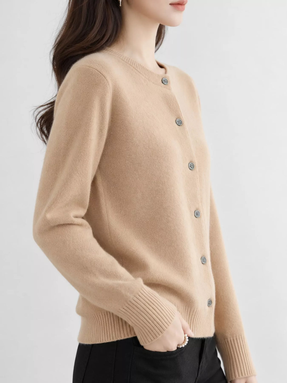 Button-down cardigan, tan side