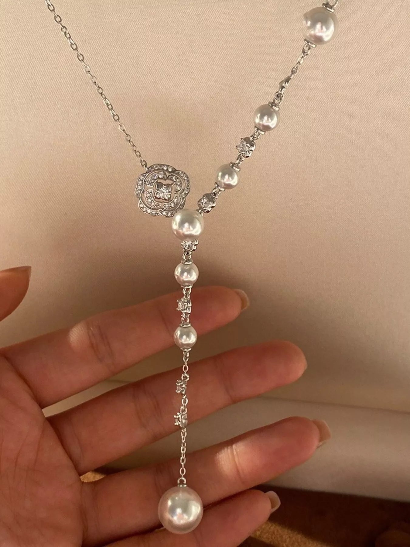 Trendsi Pearl Flower Y-Necklace -