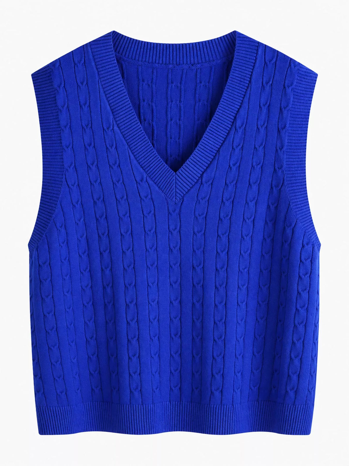 Cable-knit sweater vest, blue front
