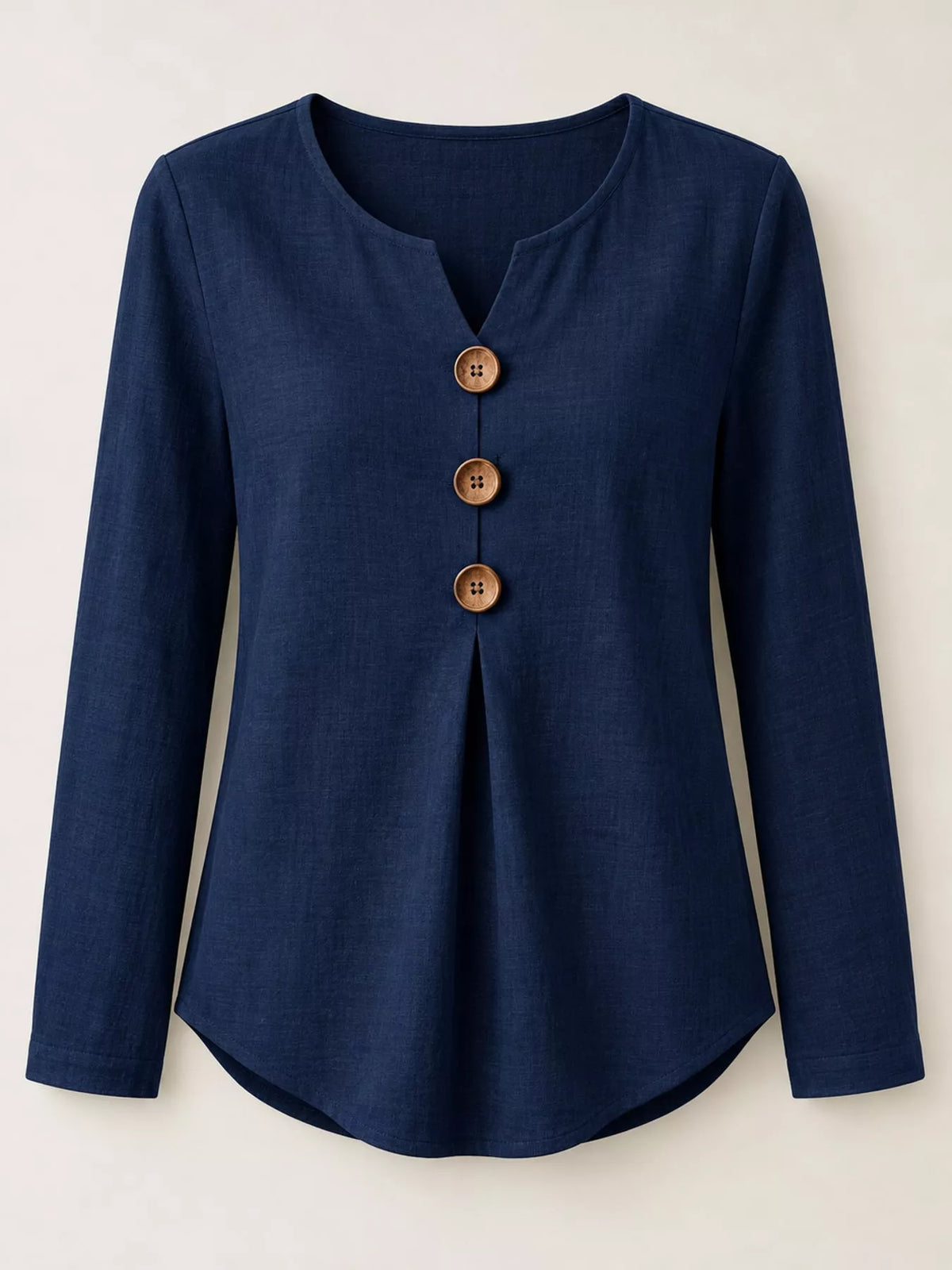 Navy long sleeve decorative button blouse