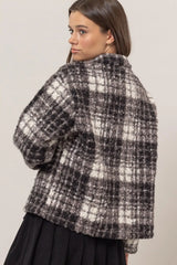 Trendsi HYFVE Plaid Collared Neck Boucle Jacket with Pockets -