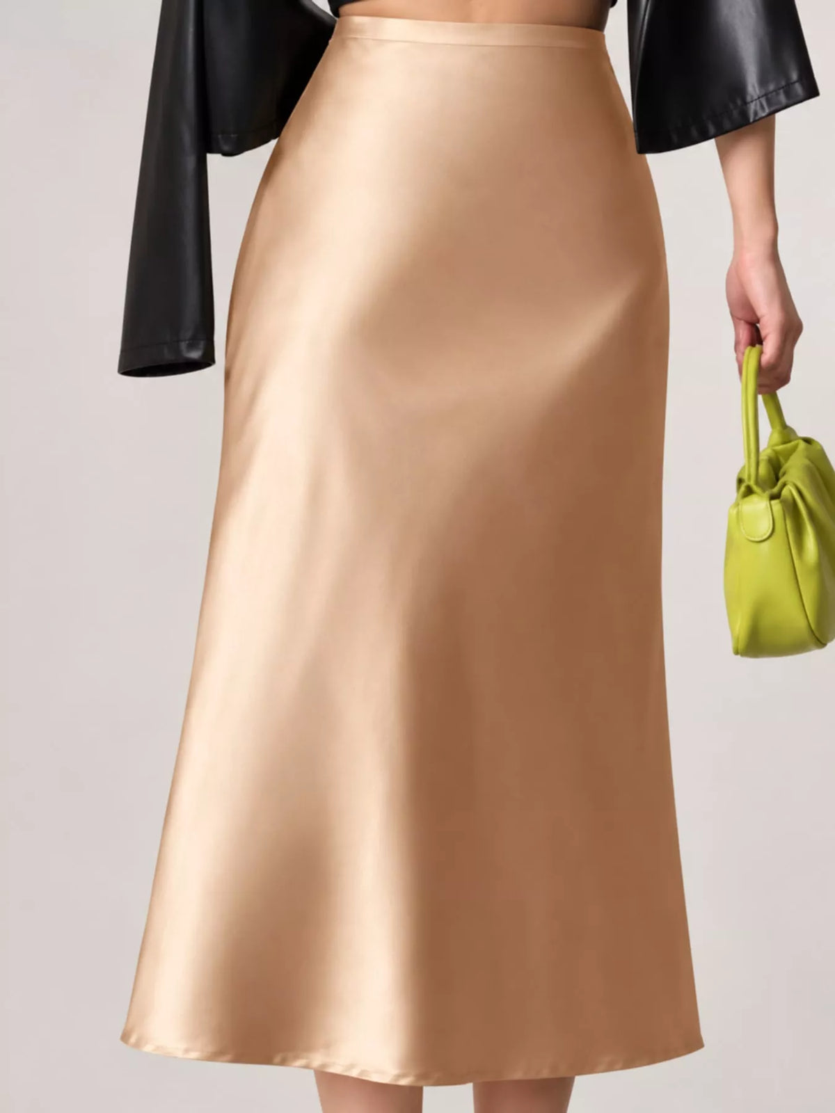 Satin midi skirt, gold front