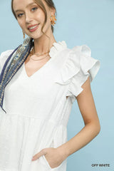 Trendsi Umgee Textured Ruffle Sleeve Tiered Midi Dress -