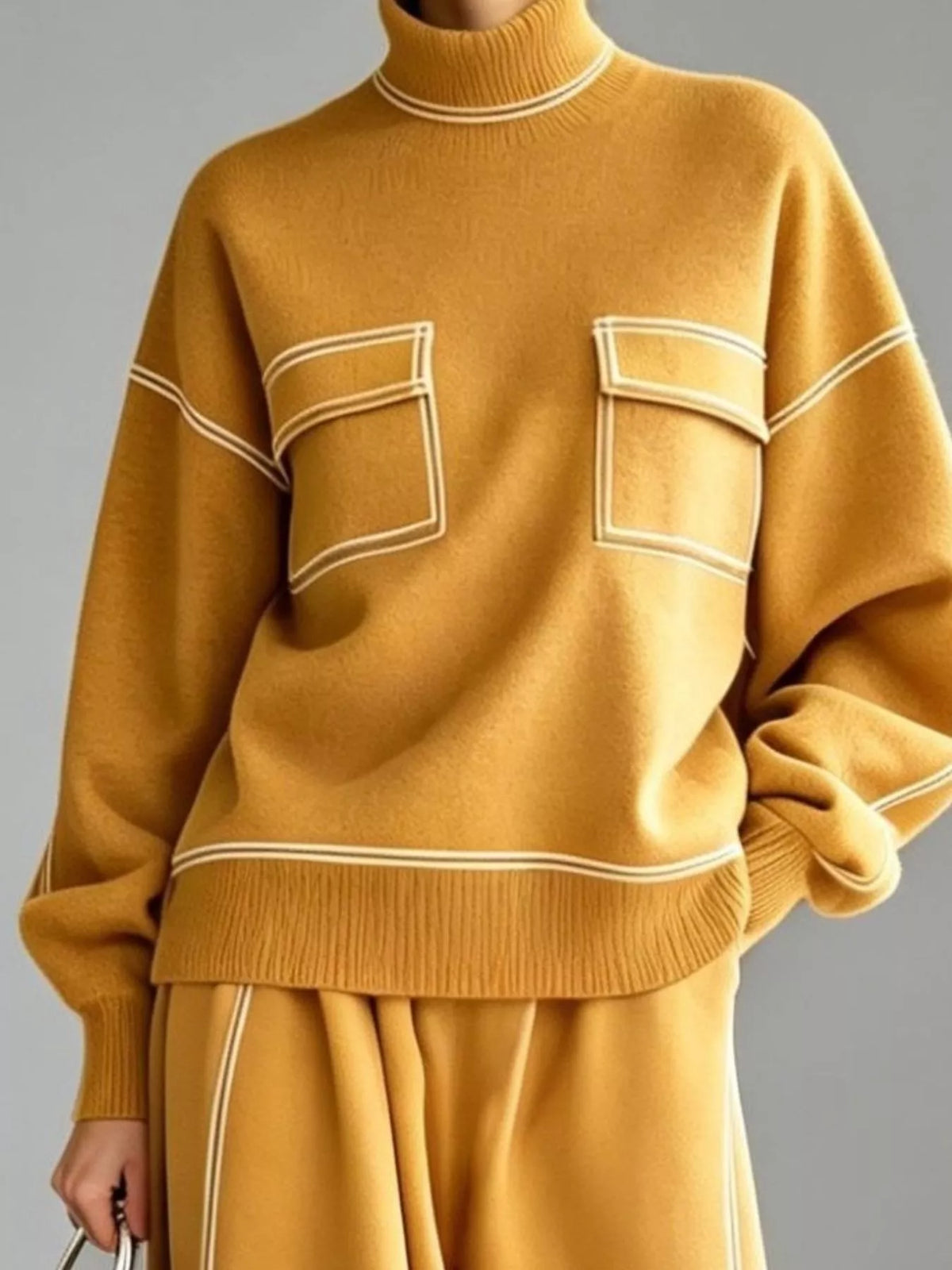 Sweater and skirt set, mustard top detail