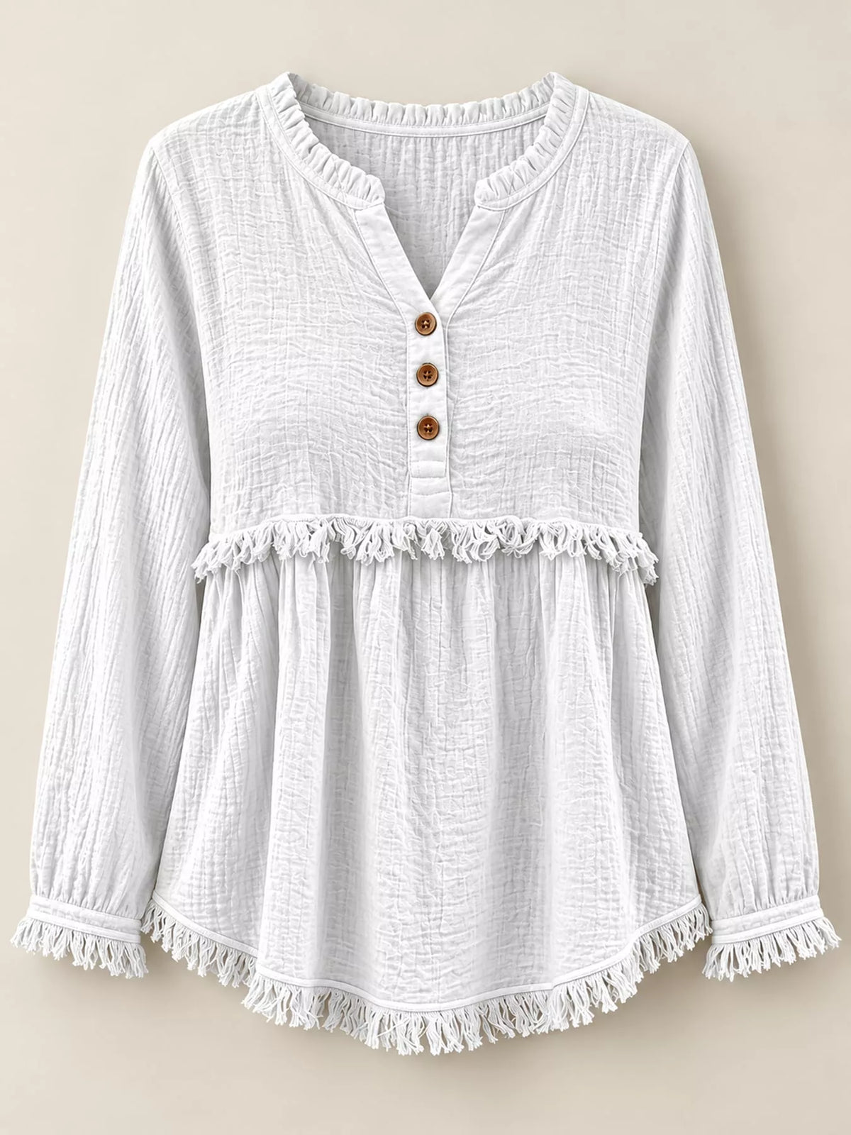 Frayed-hem blouse, white flat front