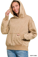 Trendsi Zenana Fleece Acid Wash Kangaroo Pocket Hoodie -
