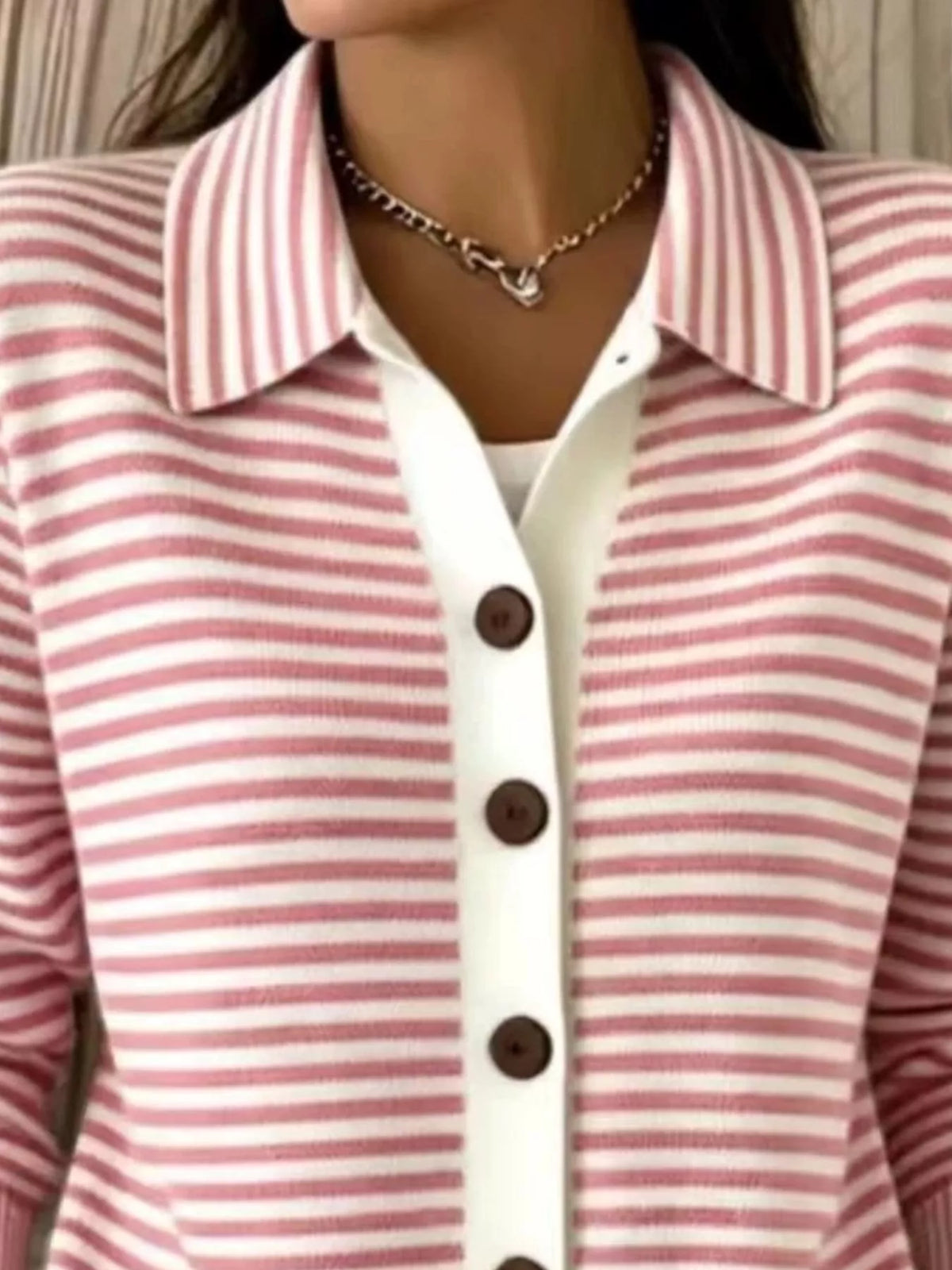 Trendsi Full Size Striped Button-Down Knit Cardigan Plus Size -