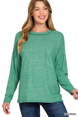 Trendsi Zenana Soft Melange Hacci Round-Neck Long Sleeve T-Shirt -