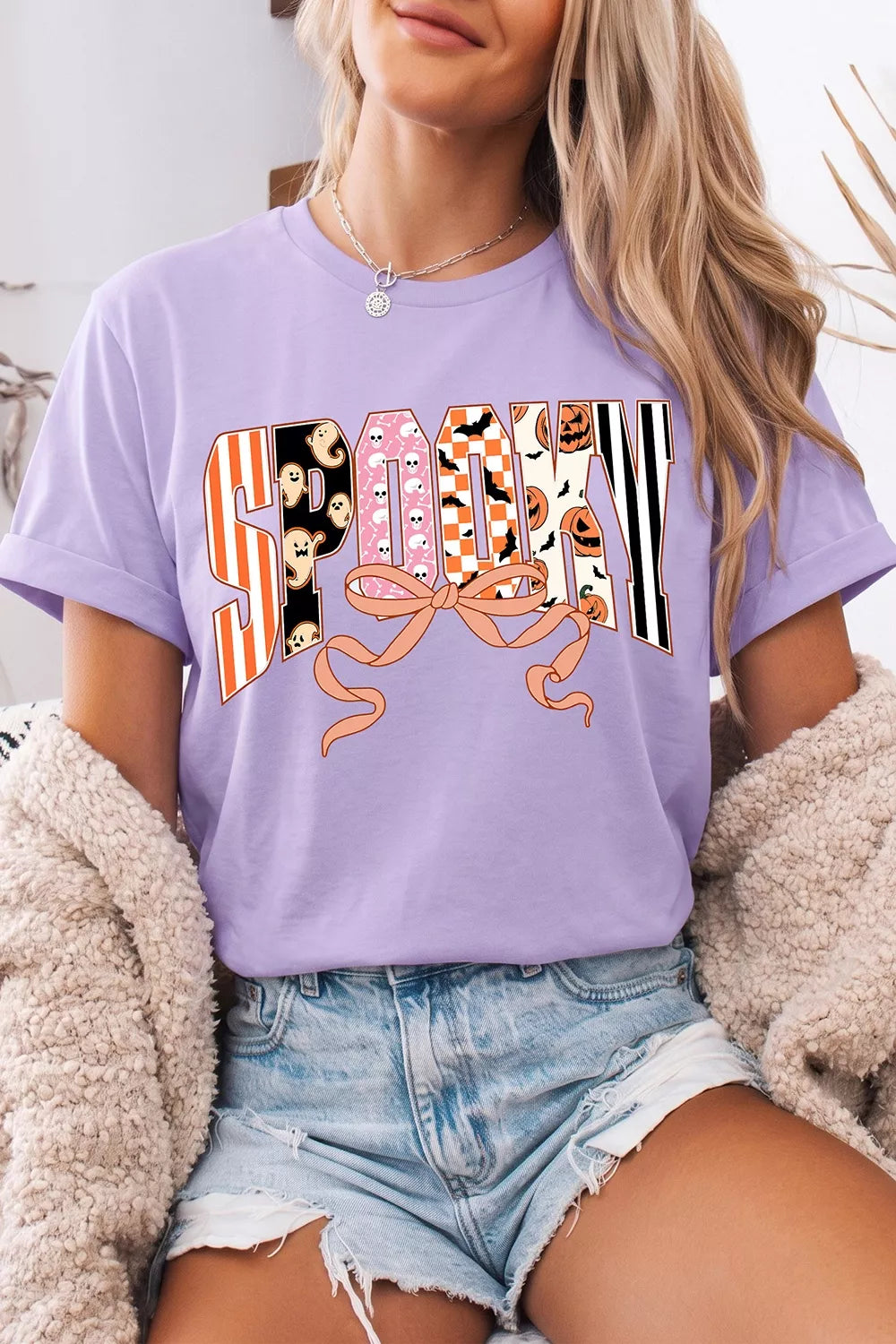 Trendsi Halloween Spooky Letter Graphic Round Neck Casual T Shirt -