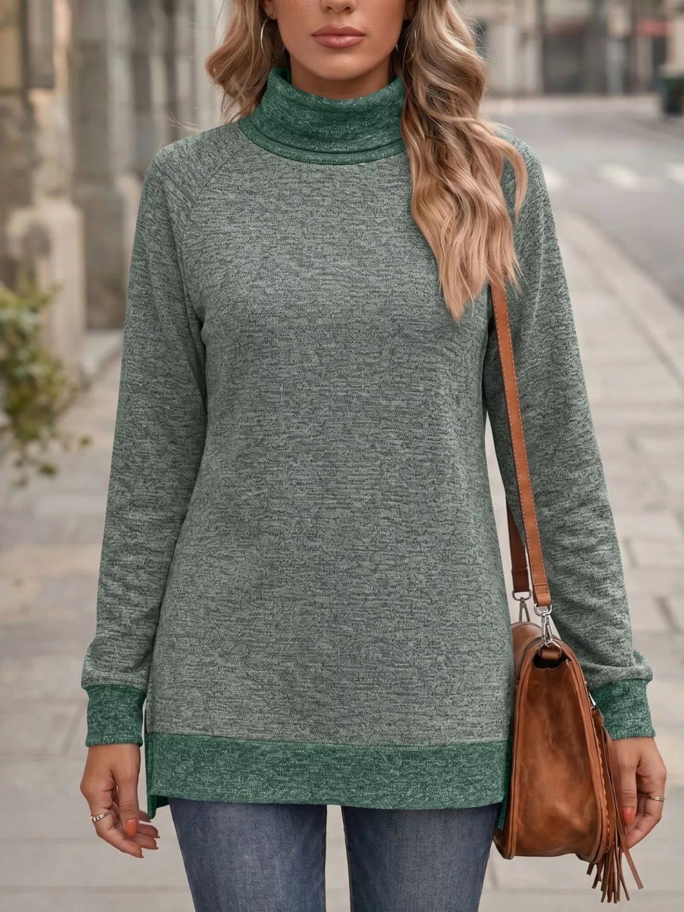 Trendsi Turtleneck Raglan Sleeve T-Shirt -