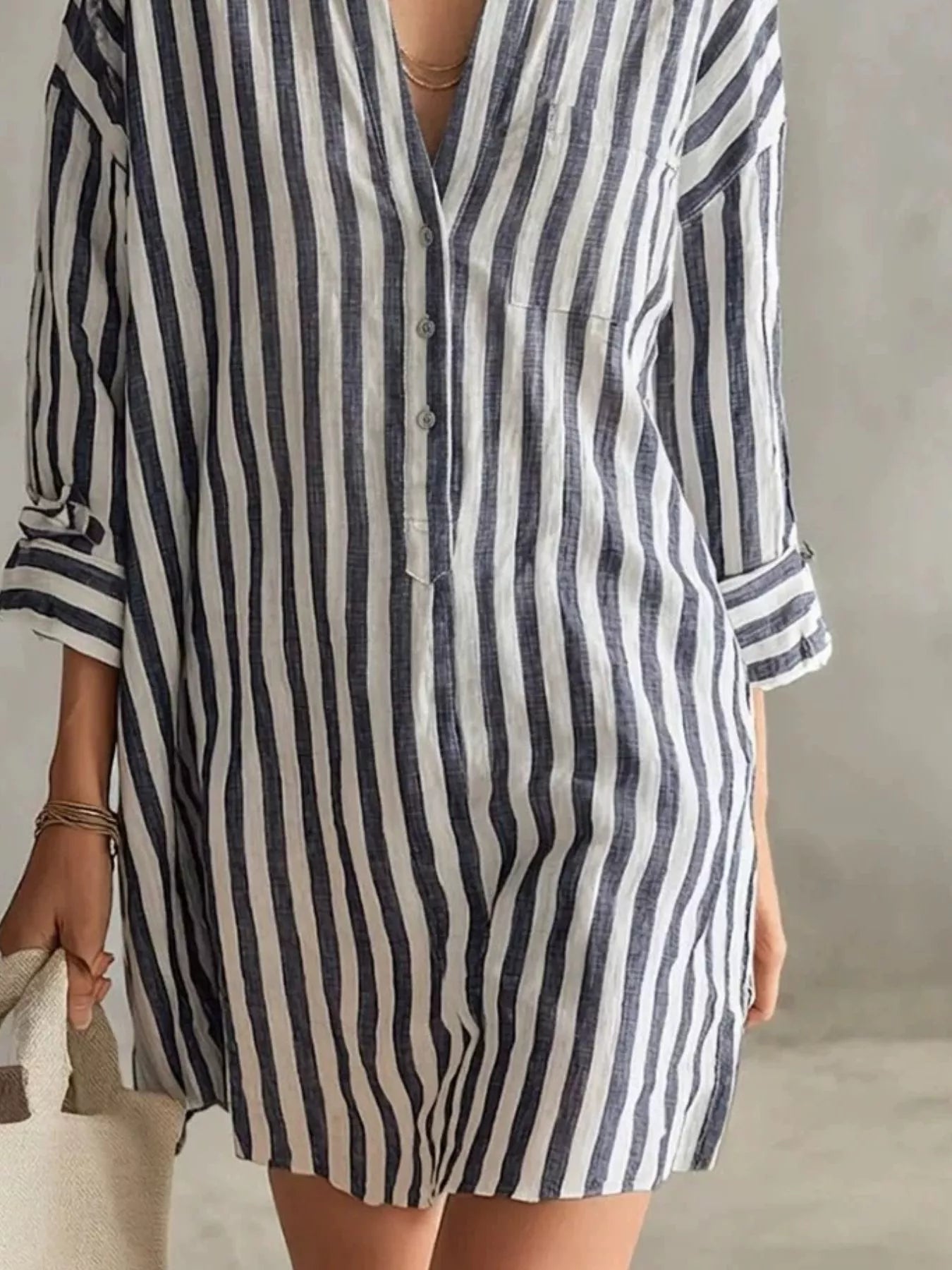 Trendsi Full Size Striped Linen Shirt Mini Dress Plus Size -