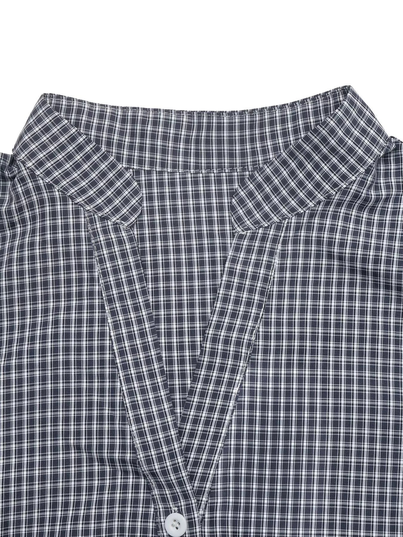Trendsi Gingham Button Up Shirt with Tie-Sleeve Detail -