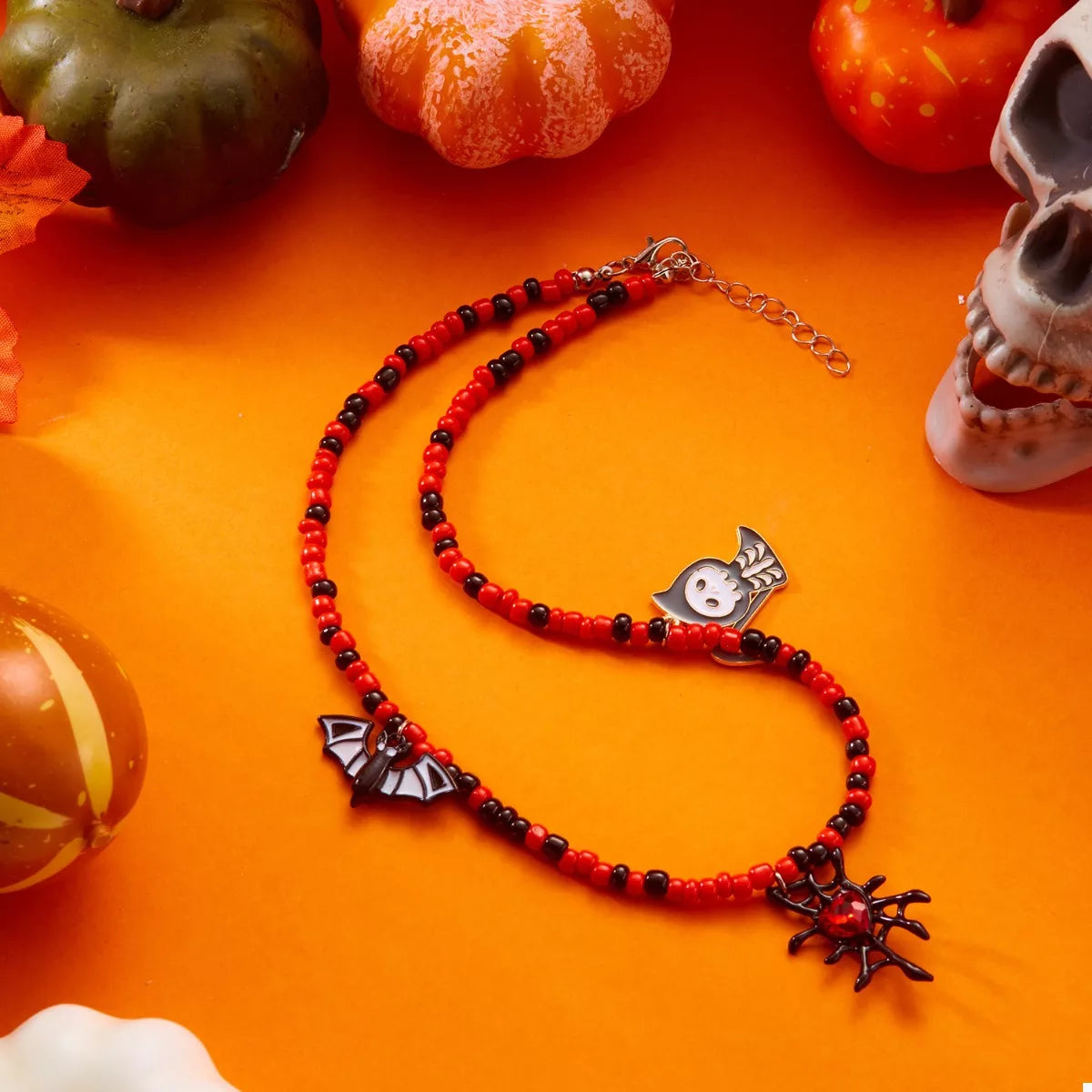 Trendsi Halloween Spider Web Beaded Necklace -