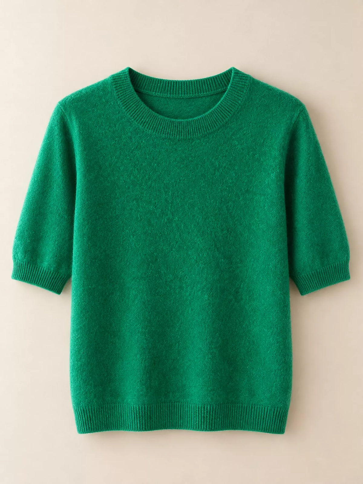 Emerald Green round neck short-sleeve sweater