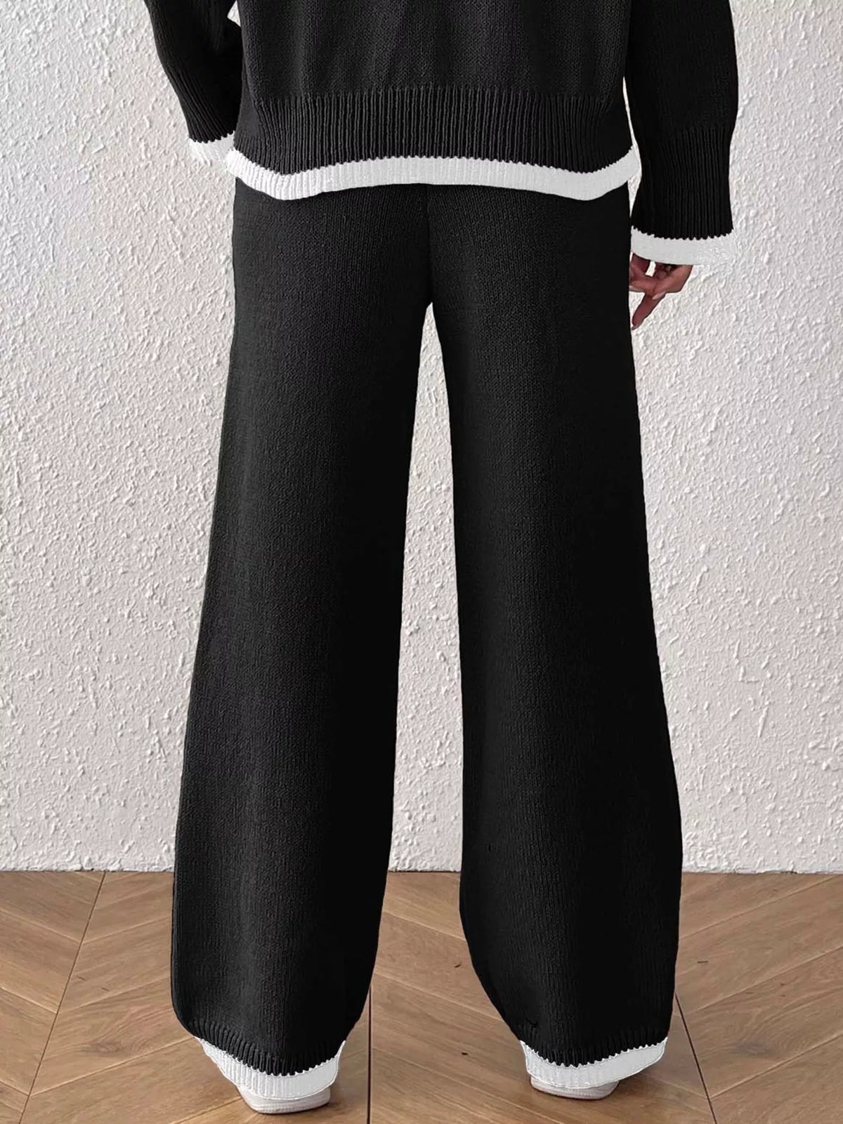 Trendsi Floral Applique High-Waisted Wide-Leg Sweater Pants -