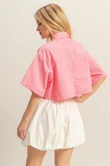 Trendsi HYFVE Front Pockets Poplin Collared Neck Crop Shirt - Shirts