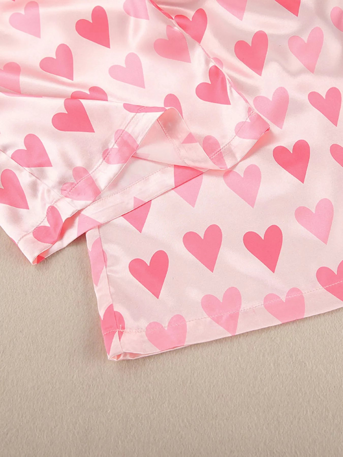 Trendsi Heart Print Button Up Top and Pants Lounge Set -