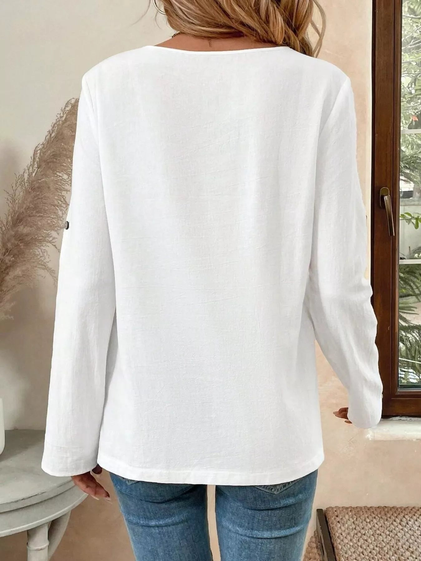 Trendsi Asymmetrical Hem Solid Color Linen Blouse -