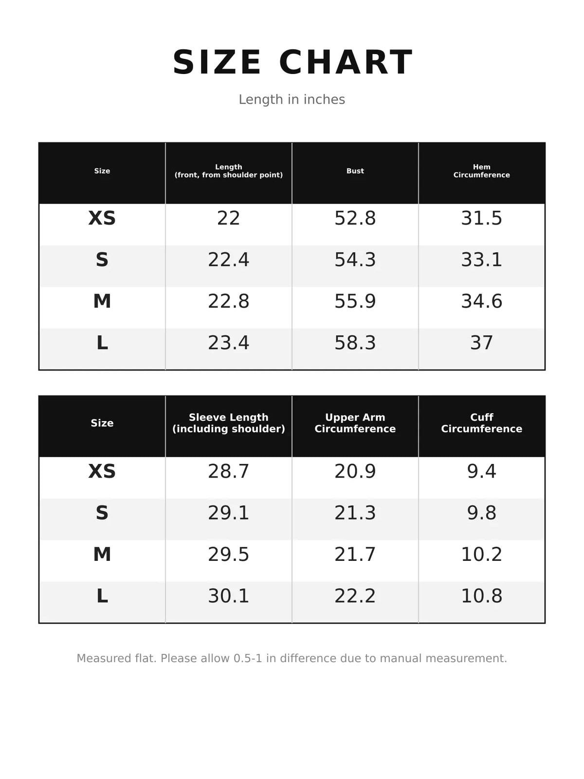 Size chart for gingham drawstring jacket