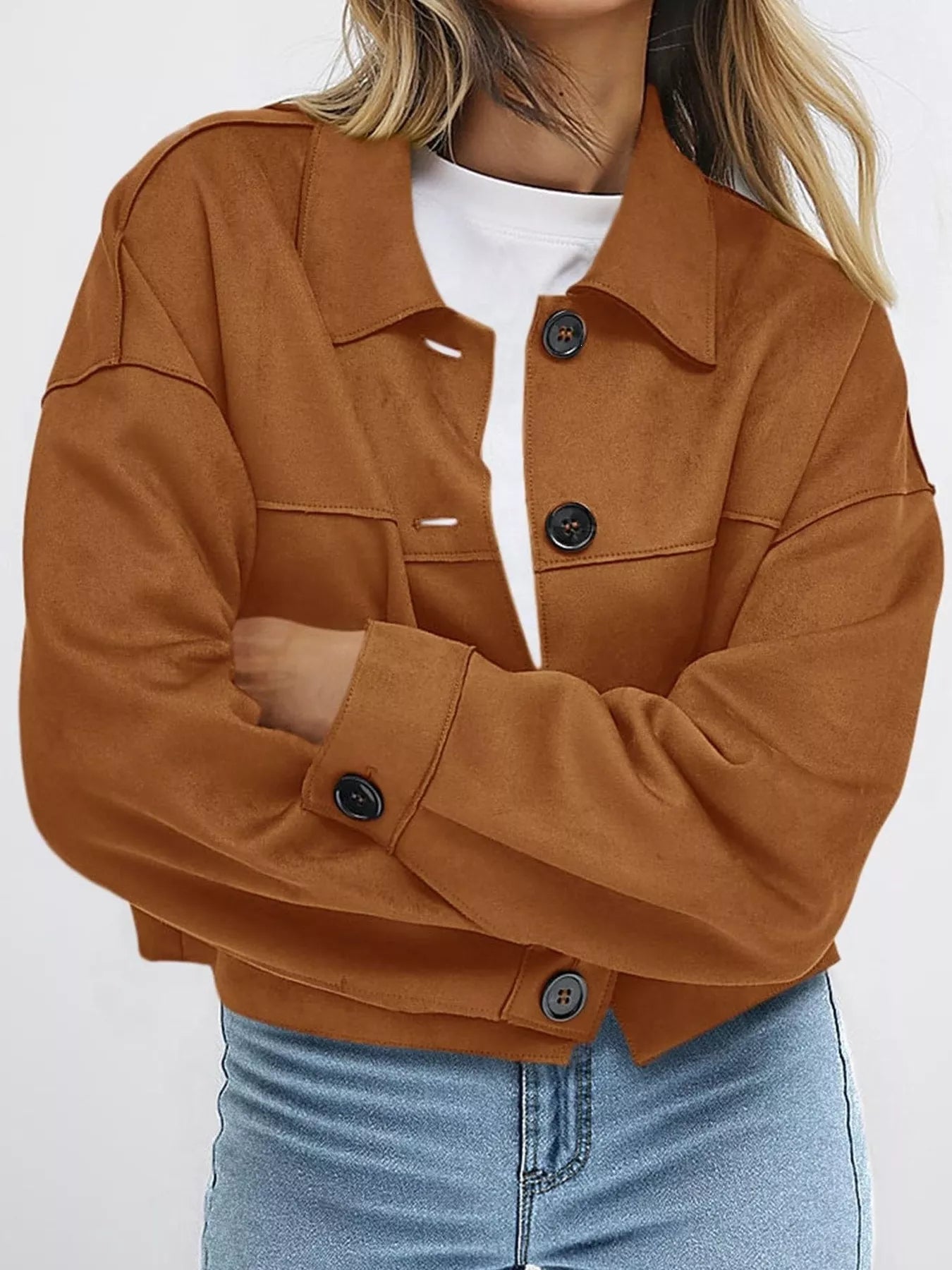 Trendsi Button-Down Cropped Jacket -