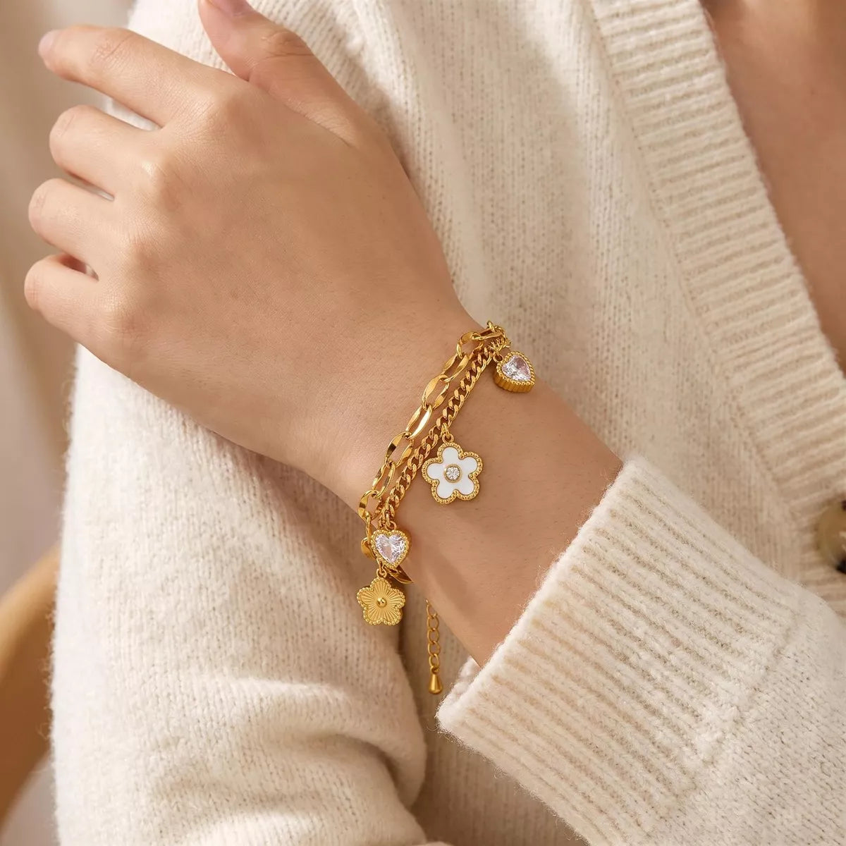 Double Layered Charm Bracelet, shown worn
