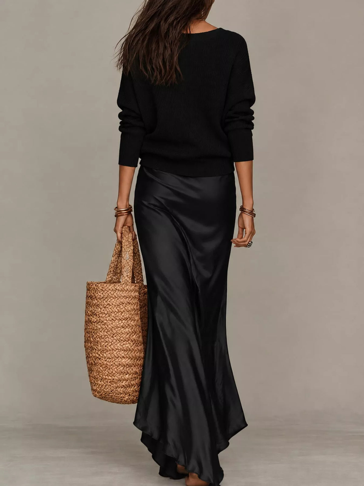 Satin Maxi Dress Two-Piece Set — back view