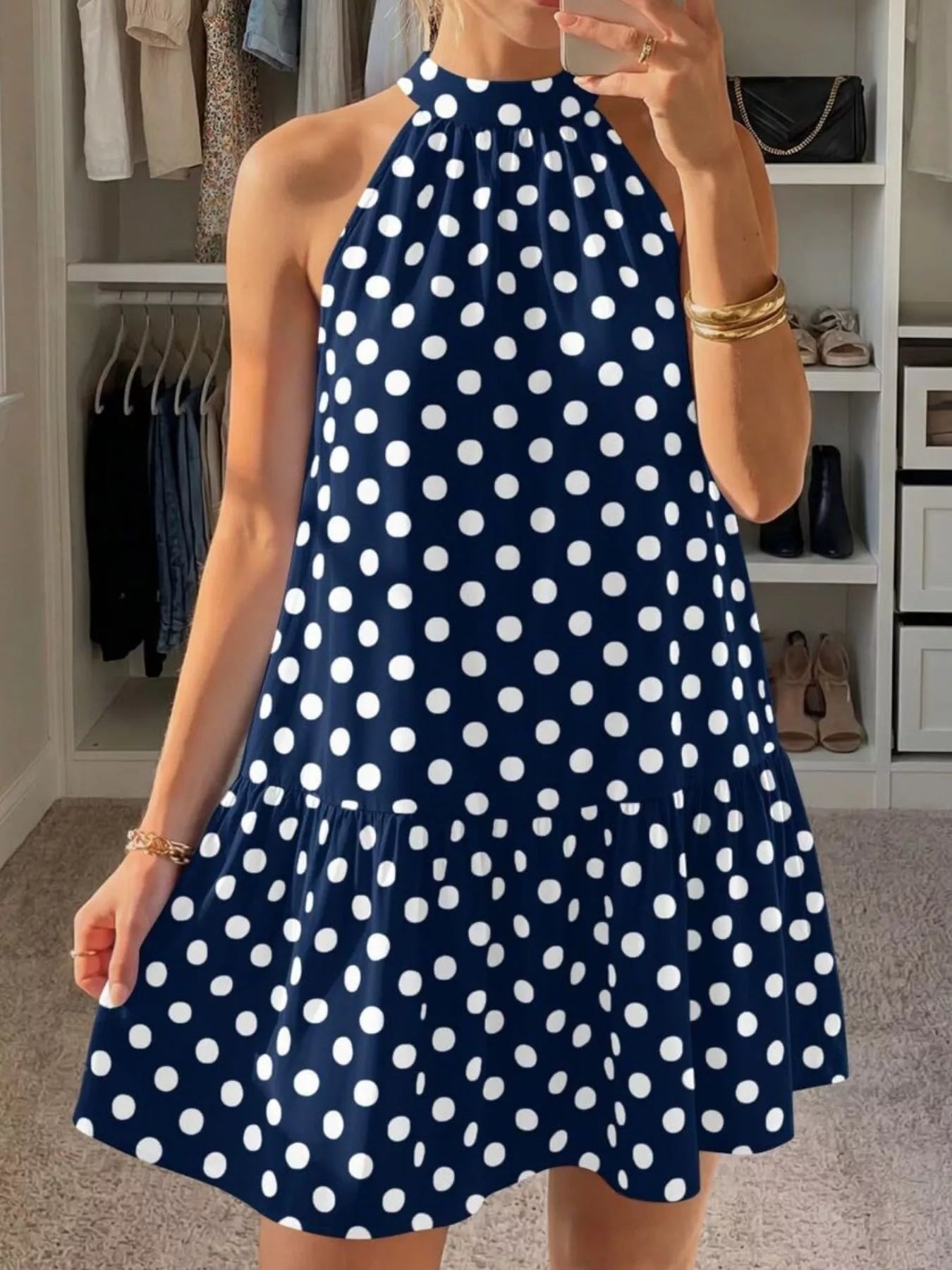 Trendsi Polka Dot Halter Neck Mini Dress -