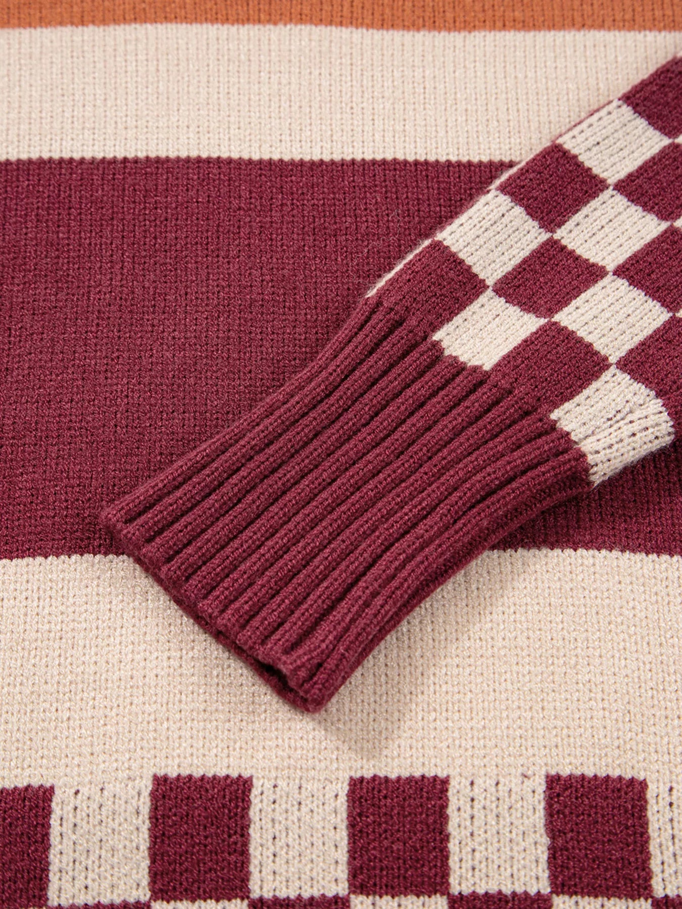 Trendsi Checkered Color Block Knitted Drop Shoulder Sweater -