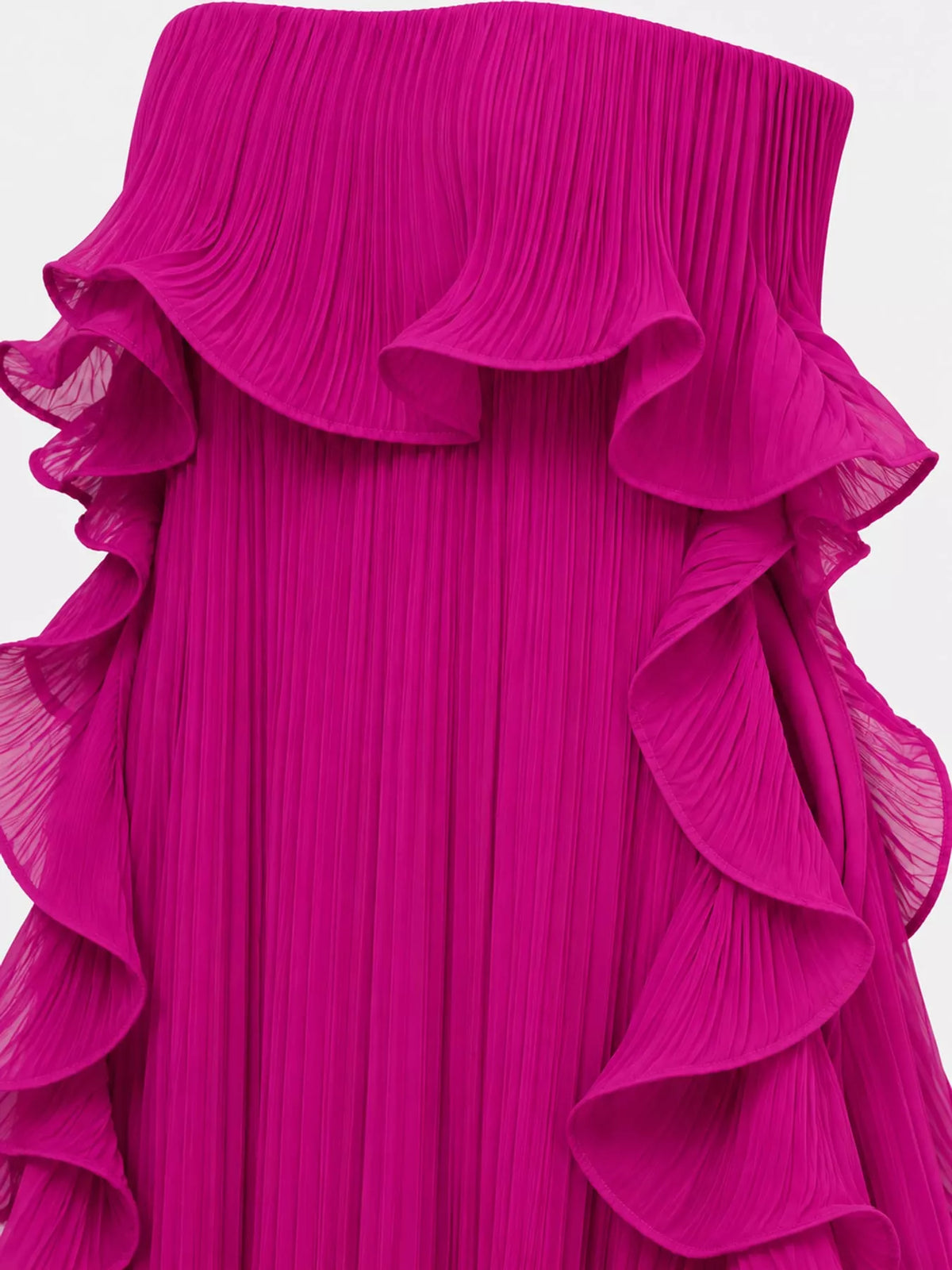 Ruffled Strapless Pleated Maxi Dress — construction details